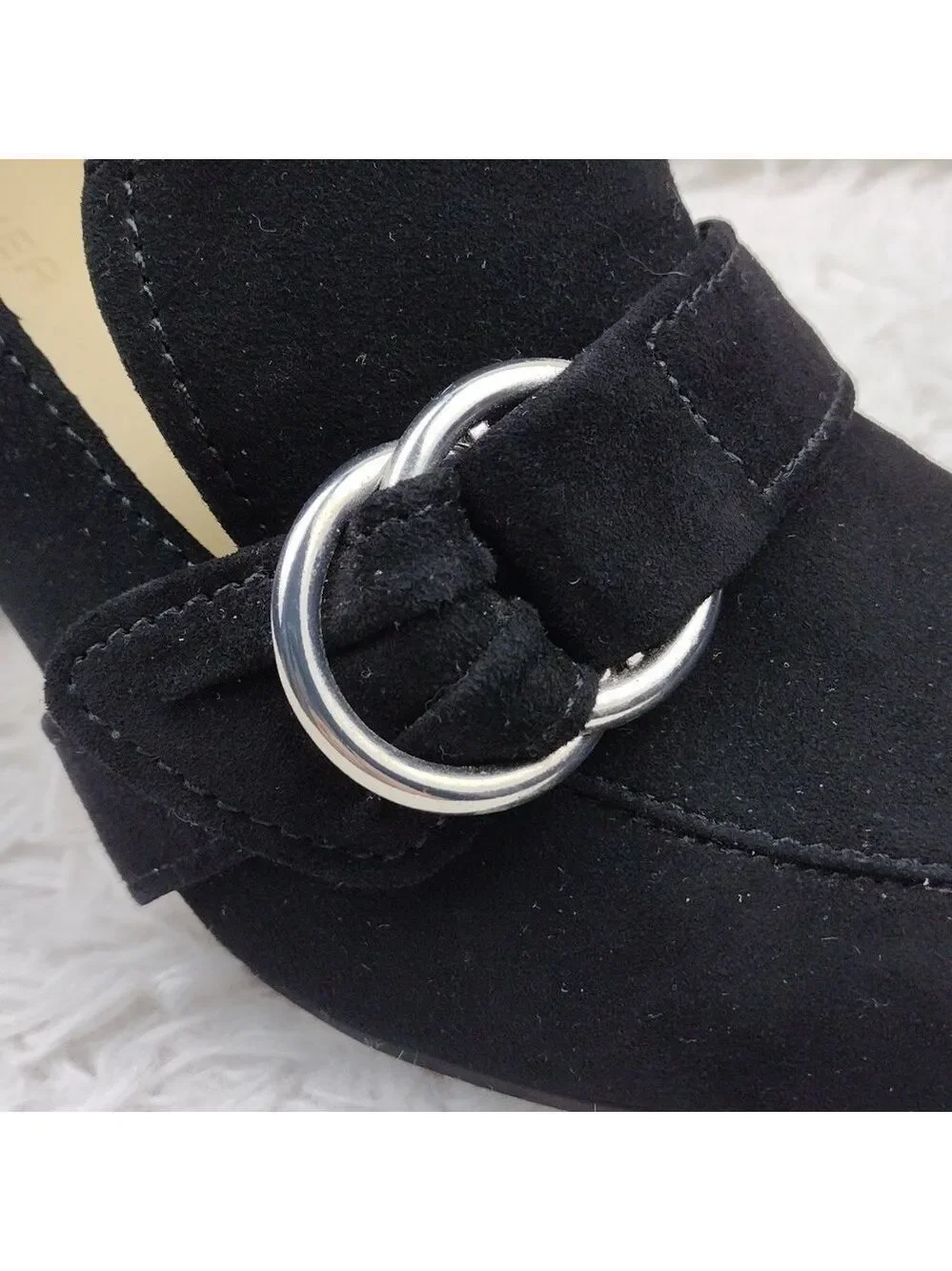 Marc Fisher Caila Black Suede Upper Round Toe Block High Heel Slip On Shoe